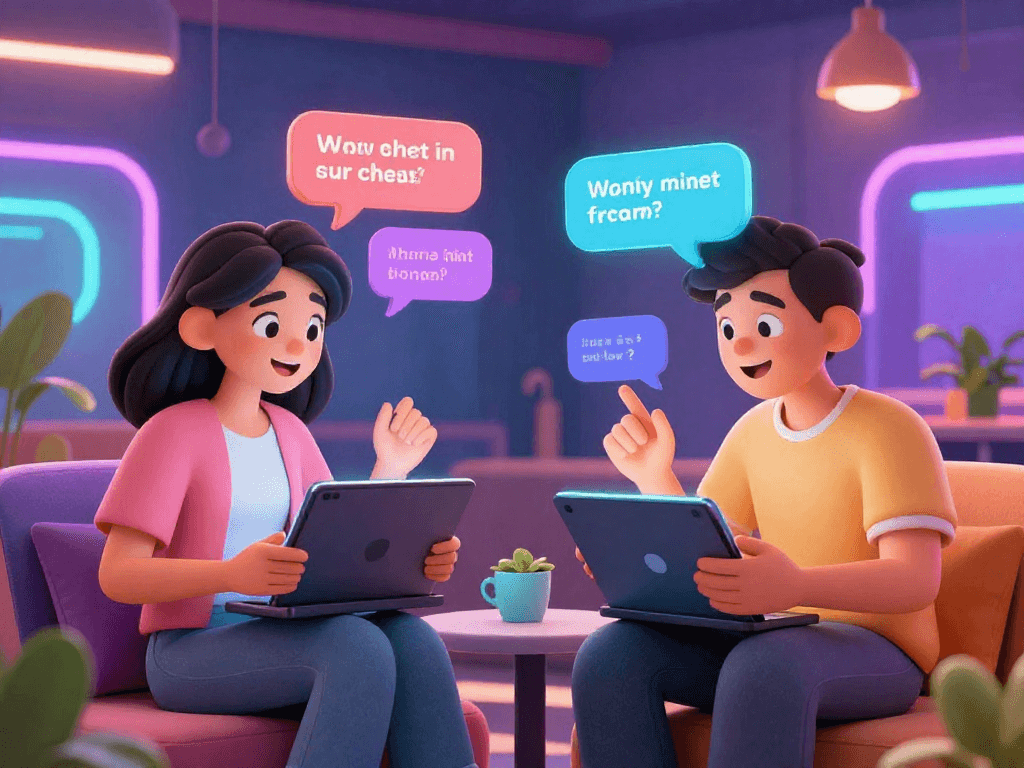 Dynamic NSFW AI chat scene featuring animated characters in a virtual lounge.