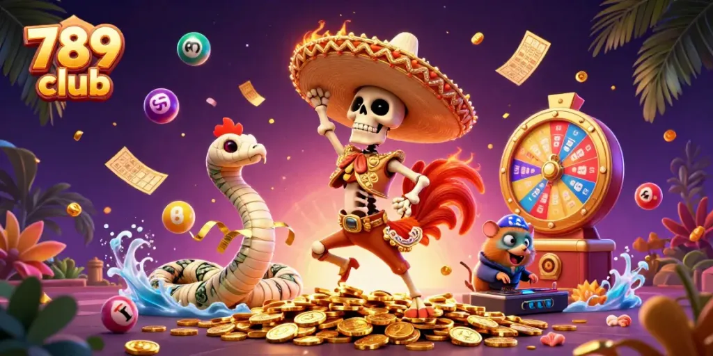 Experience the thrilling excitement of gambling with 789 club at this vibrant casino-themed illustration.