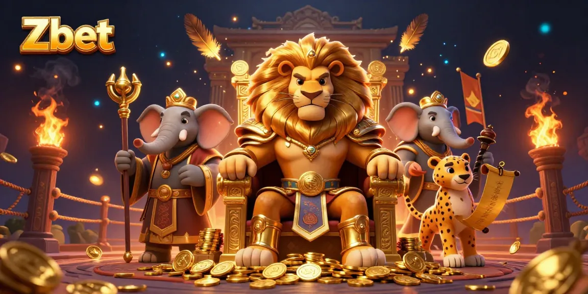Experience thrilling gaming with Zbet's casino adventures featuring the majestic lion king and his allies.