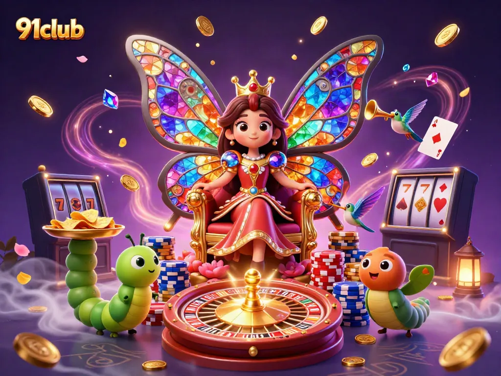 Engage with the 91club gaming universe featuring vibrant animated characters and dynamic casino elements.