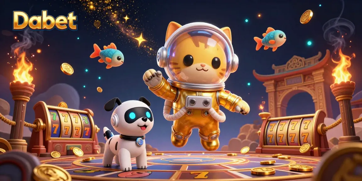 Trade your bets with Dabet in a lively 3D illustration of gaming excitement.