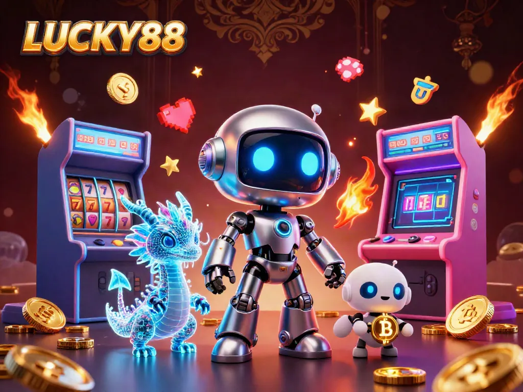 Experience thrilling gameplay at LUCKY88 with a vibrant 3D casino illustration showcasing captivating gaming elements.