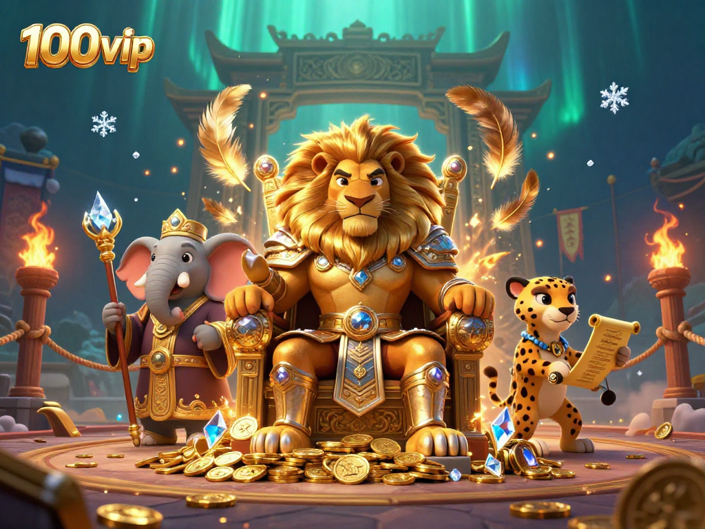 Experience the exhilarating world of 100vip with a roaring lion king and dynamic gaming elements.