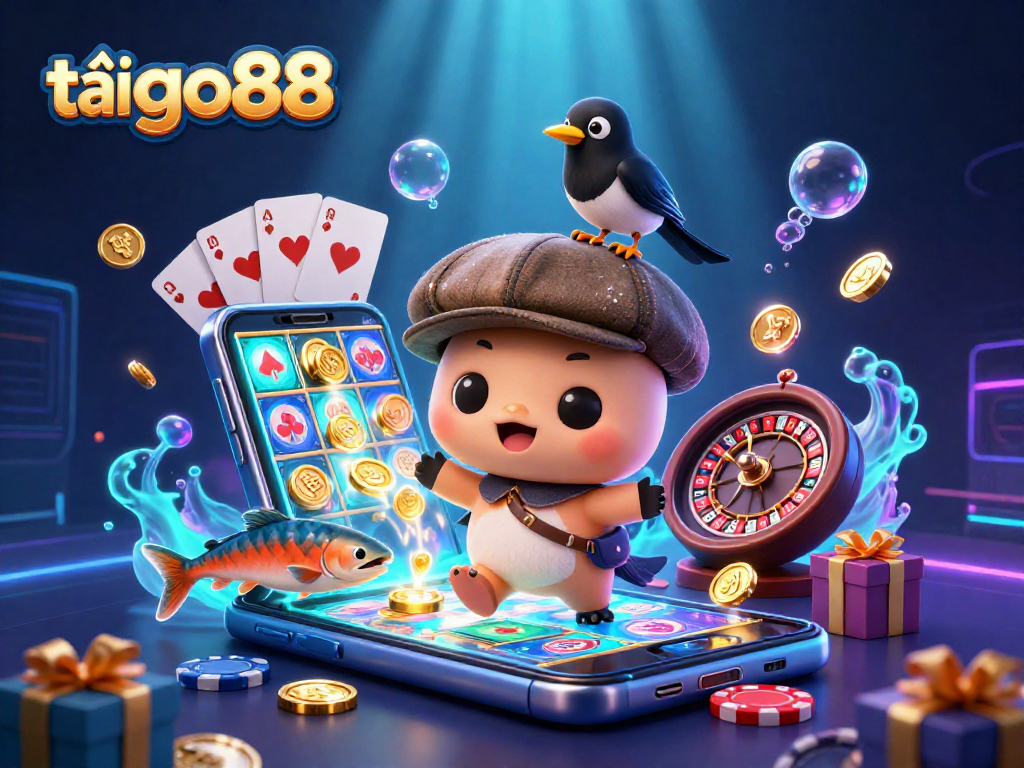 Spin your luck with tải go88 in this vibrant 3D casino scene featuring whimsical creatures.