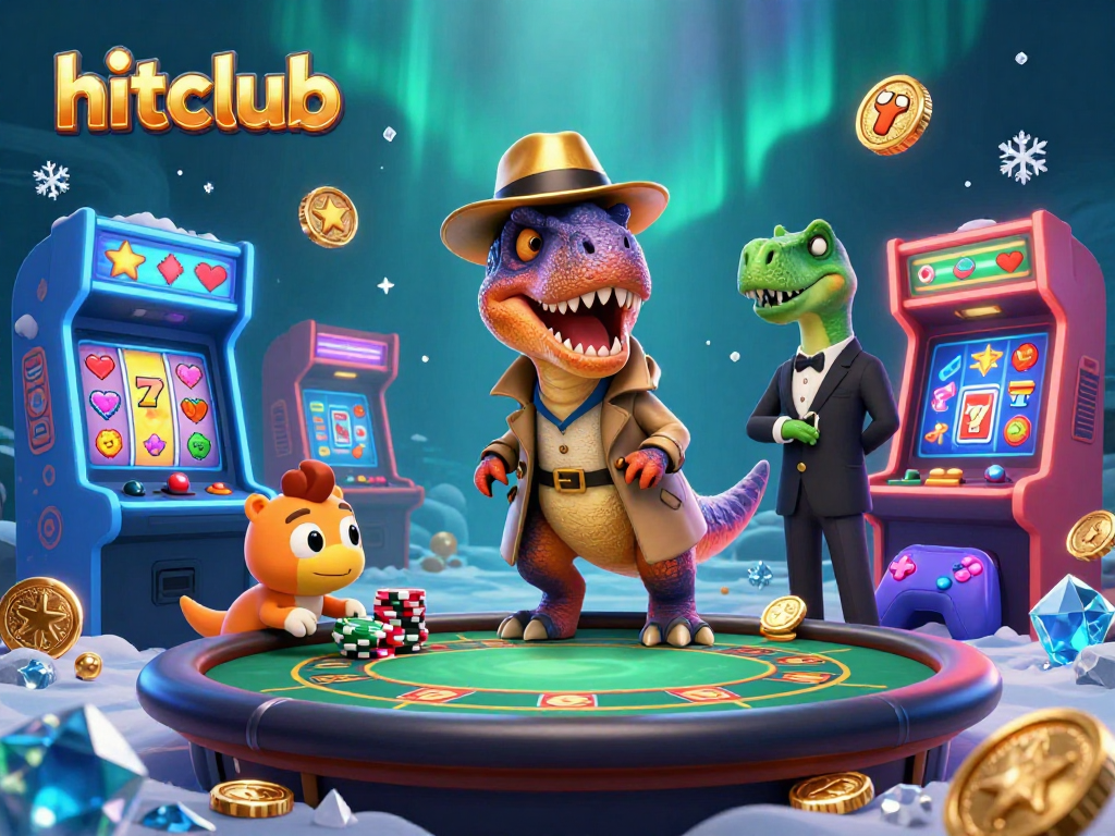 Experience excitement at hitclub with a velociraptor card counter and slot reels in action.