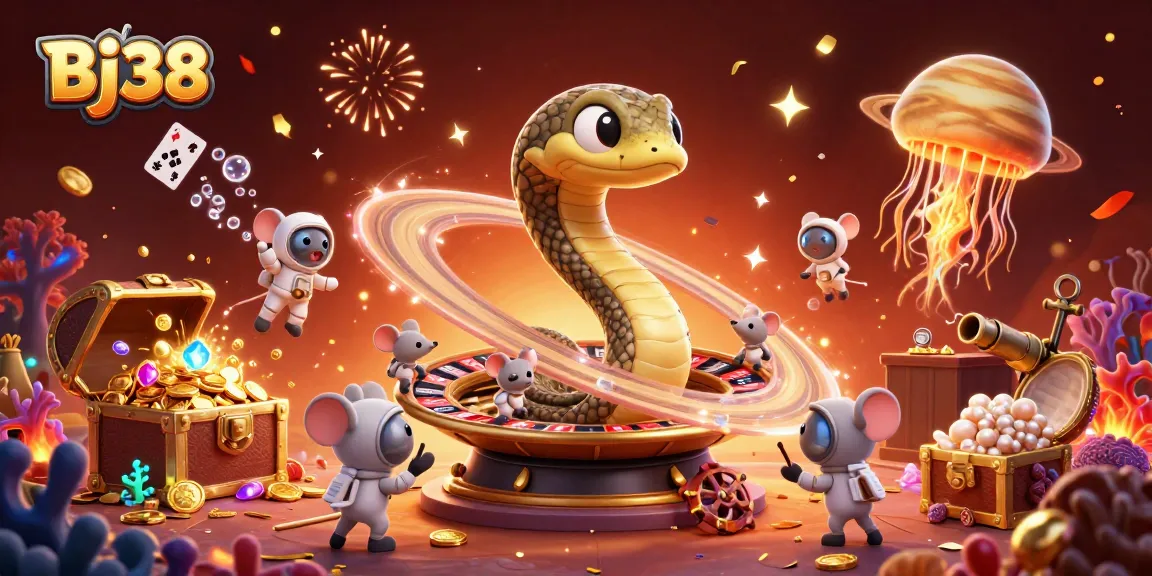 Experience the thrilling action at Bj38's cosmic casino with astronaut mice betting and golden jellyfish dealers.