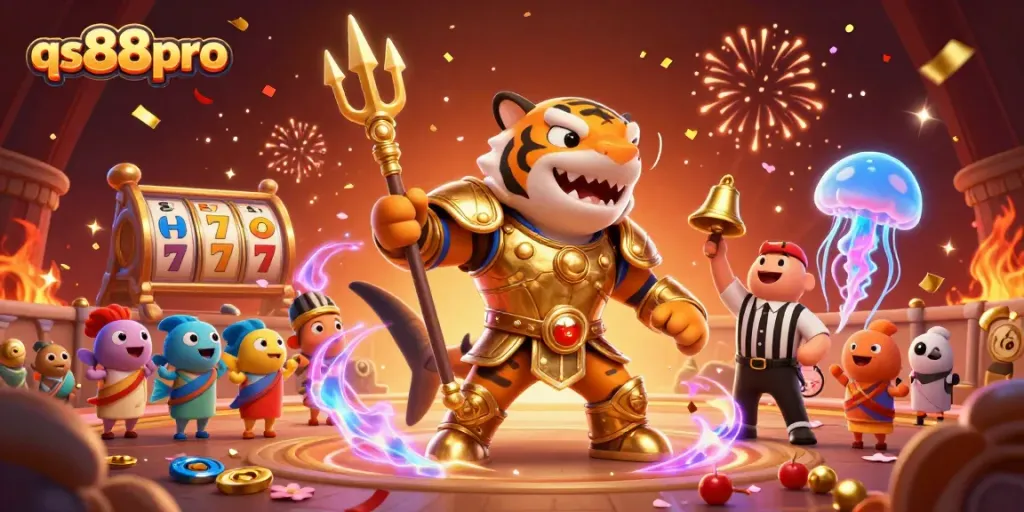 Experience thrilling jackpot spins with qs88pro as a tiger shark champion emerges in a vibrant underwater casino arena.