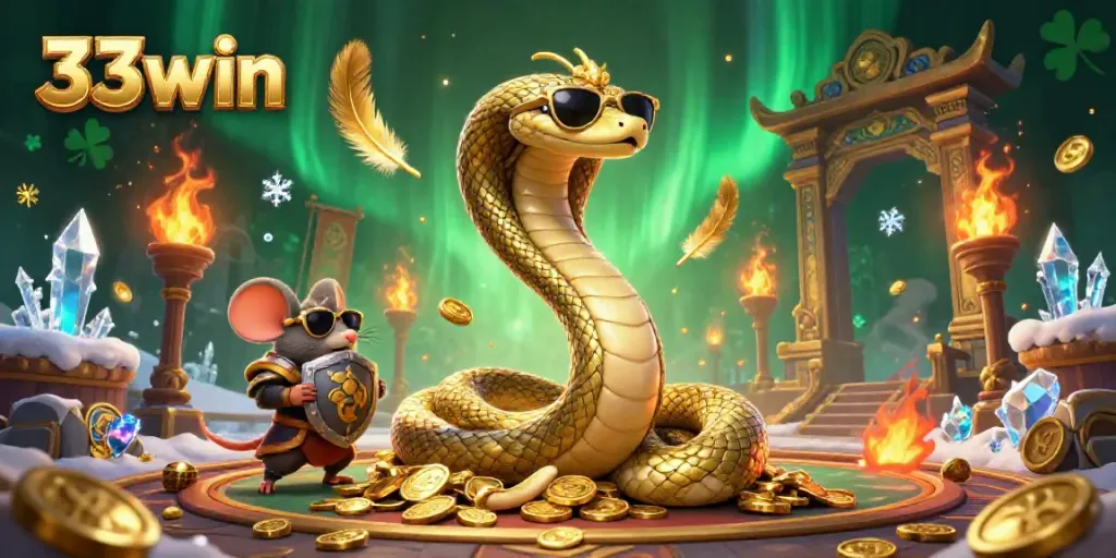 Experience thrilling betting action with 33win in this vibrant gambling scene featuring Medusa and a warrior mouse.