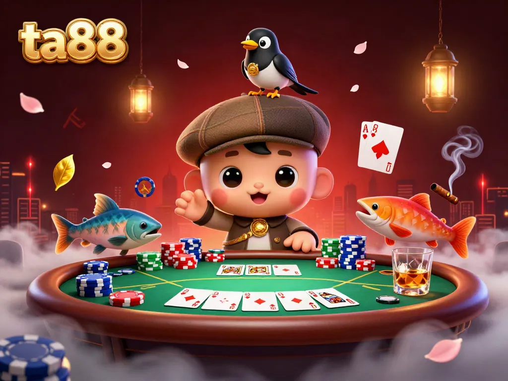 Engage with ta88's vibrant poker scene featuring playful characters and lush details.