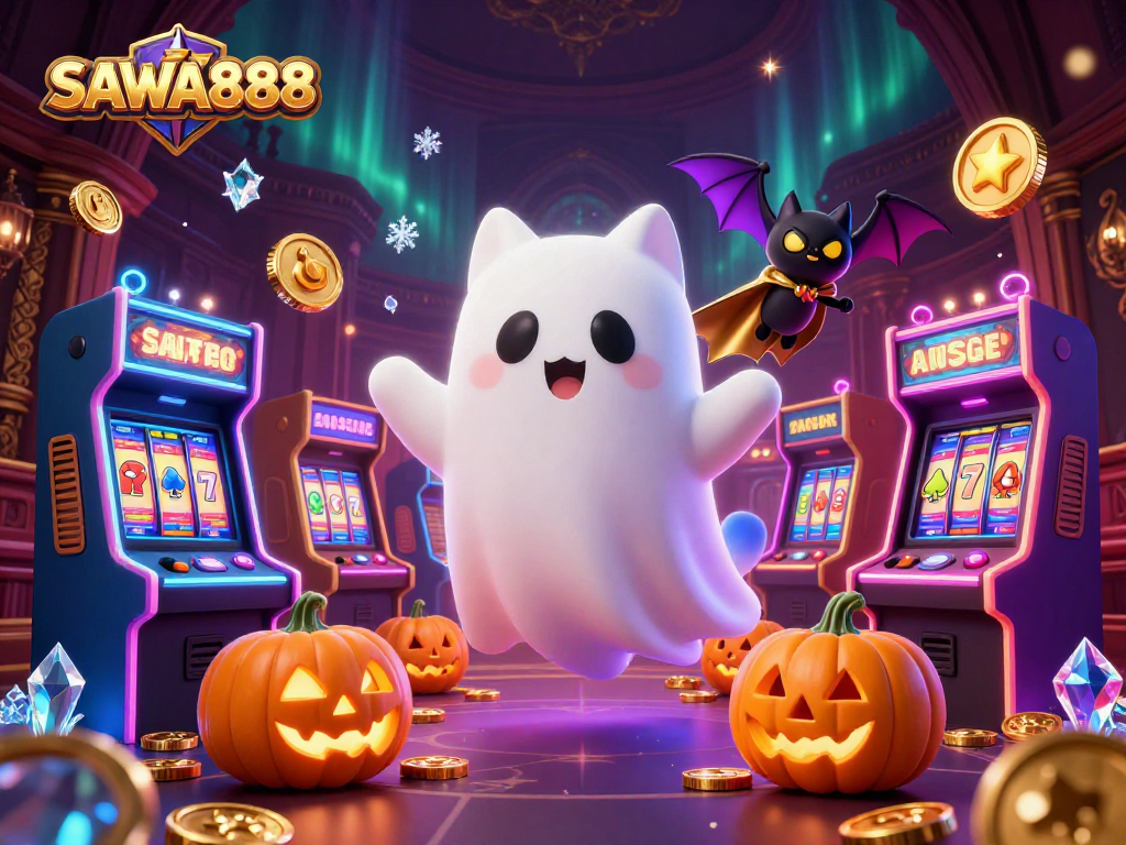 Experience thrilling gameplay at SAWA888 with vibrant slots and engaging characters in an enchanted casino.