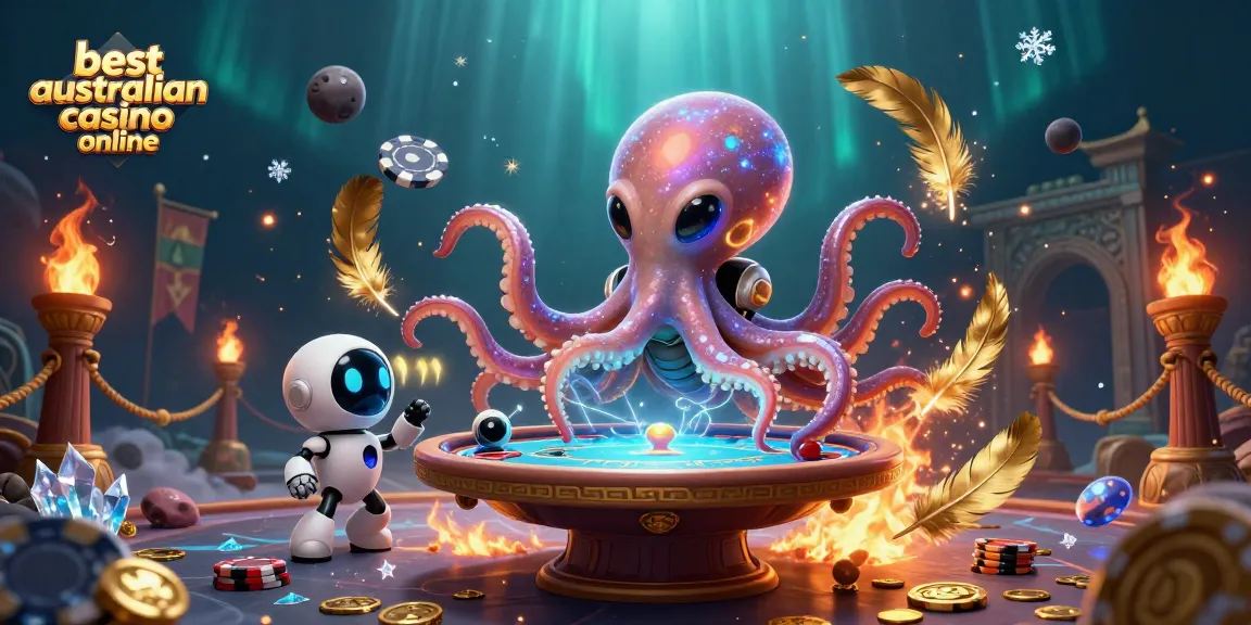 Engaging scene of an alien octopus at a poker table showcasing the best australian casino online.