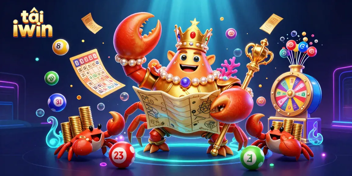 Engage with exciting games by tải iwin, featuring a massive golden crab emperor in a dynamic casino scene.