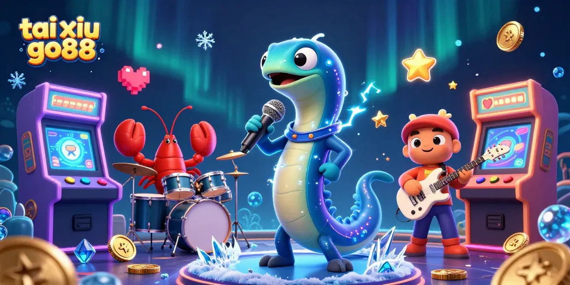 Experience the excitement of tai xiu go88 in a vibrant underwater casino scene with electric eel DJ, lobster drummer, and seahorse guitarist.
