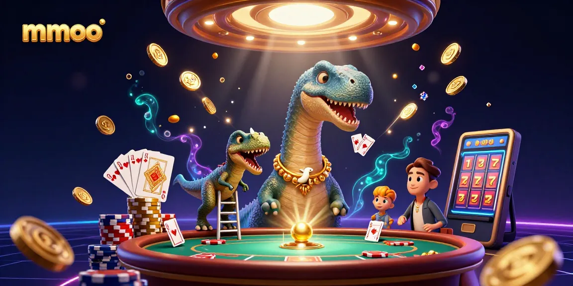 Experience thrilling gameplay at mmoo with a dynamic 3D casino scene featuring vibrant characters and elements.