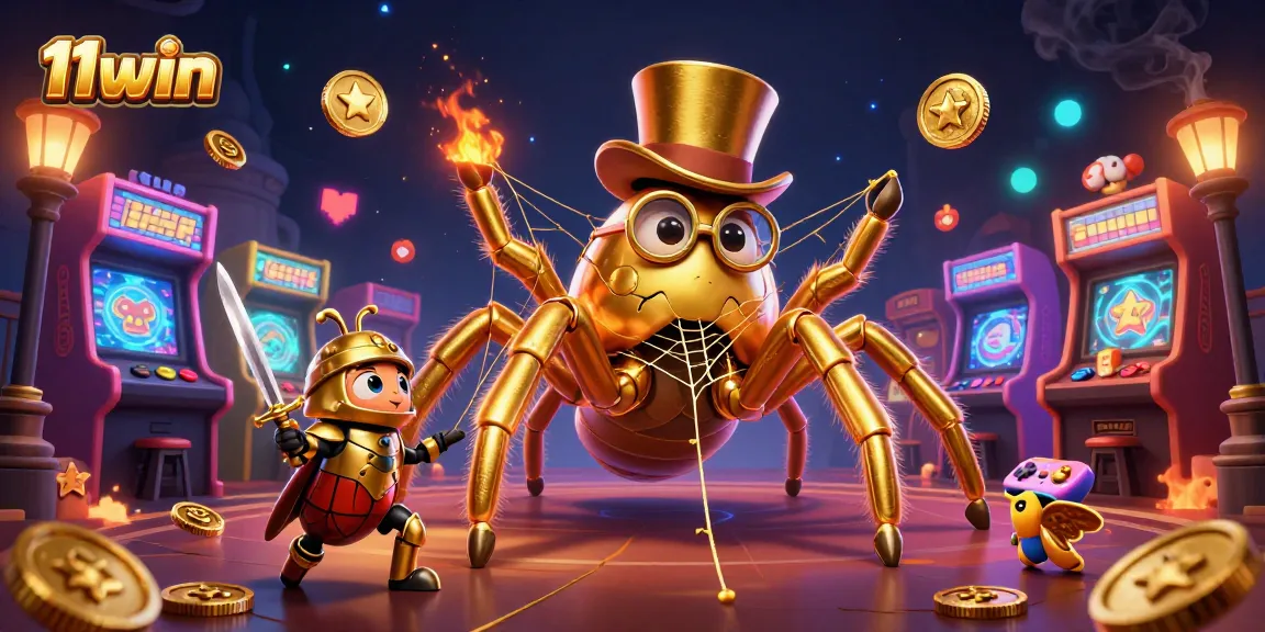 Engage with 11win's thrilling casino world, showcasing characters in a vibrant arcade setting.