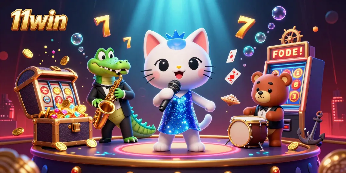 Experience exciting gameplay with 11win's vibrant casino scene featuring jazz, slots, and treasure!
