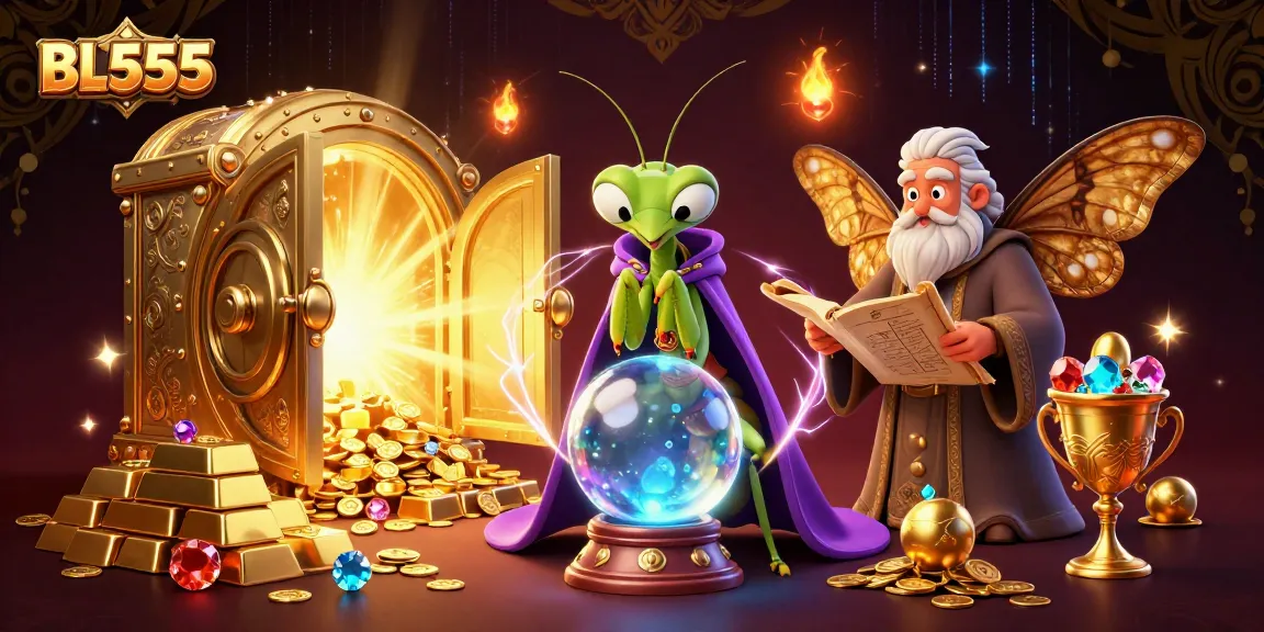 Experience BL555's enchanting world with fortune tellers and treasures in a vibrant casino setting.