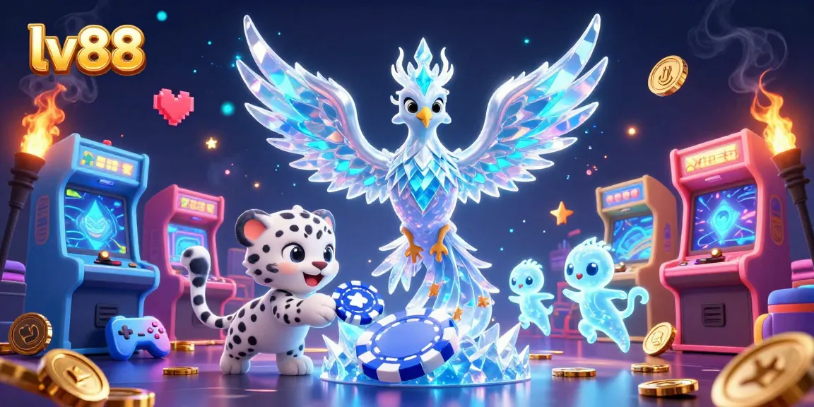 Experience the magic of lv88 with vibrant 3D illustrations of a phoenix, gaming elements, and casino excitement.