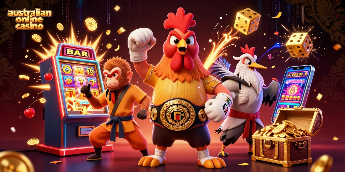 Experience the thrill of australian online casino gaming with vibrant characters and slot machines bursting with rewards.