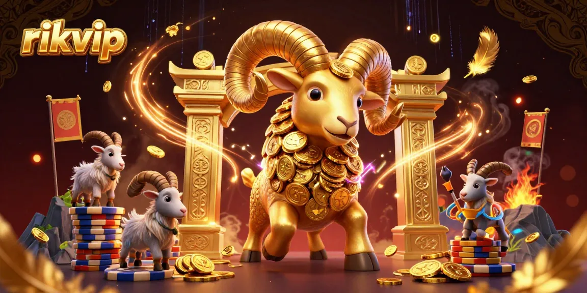 Engage in thrilling gameplay at rikvip with a golden ram charging through a dynamic casino scene.